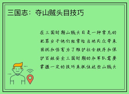 三国志：夺山贼头目技巧