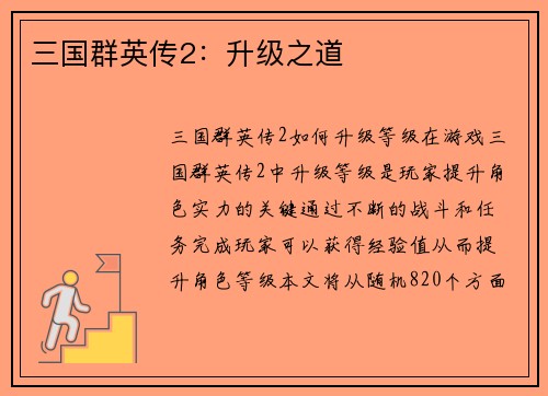 三国群英传2：升级之道